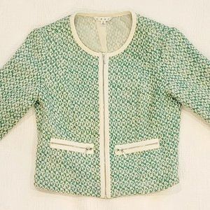 Size 2: CAbi Clover Green Tweed Jacket Style 726